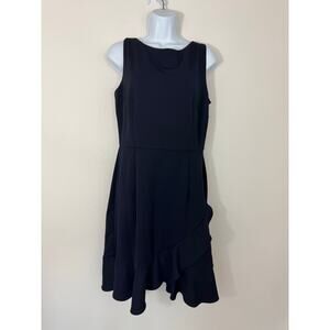 Shelby & Palmer Navy Cocktail Dress Size Asymmetrical Ruffle Hem Sleeveless